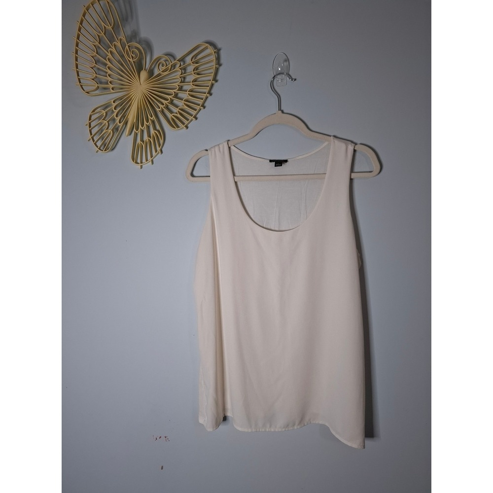 Ann Taylor Mixed Media Tank Top Cream Off White Scoop Neck Sleeveless Large